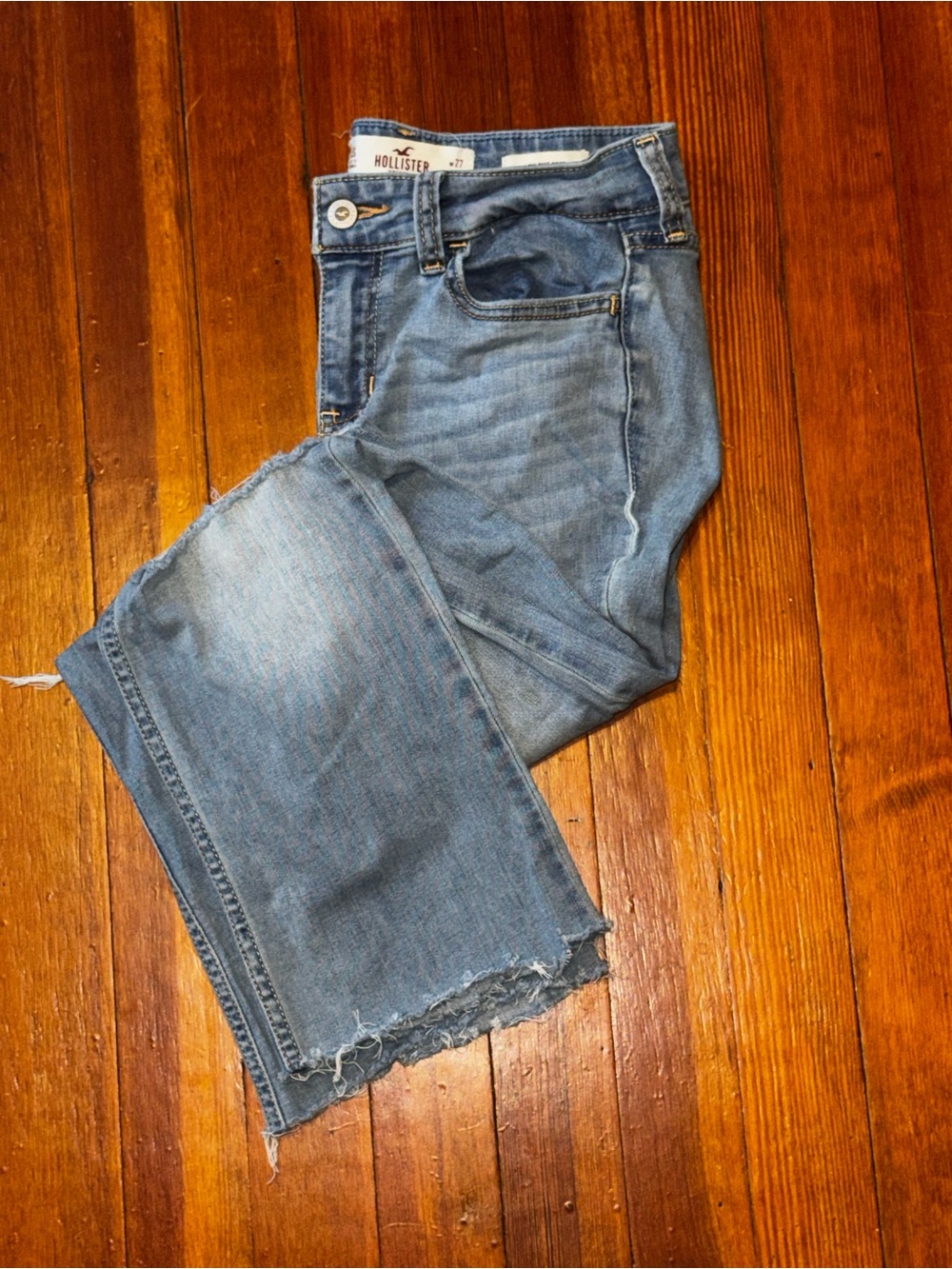 Hollister Light Blue Women's Low Rise Bootcut Jeans with Frayed Hem